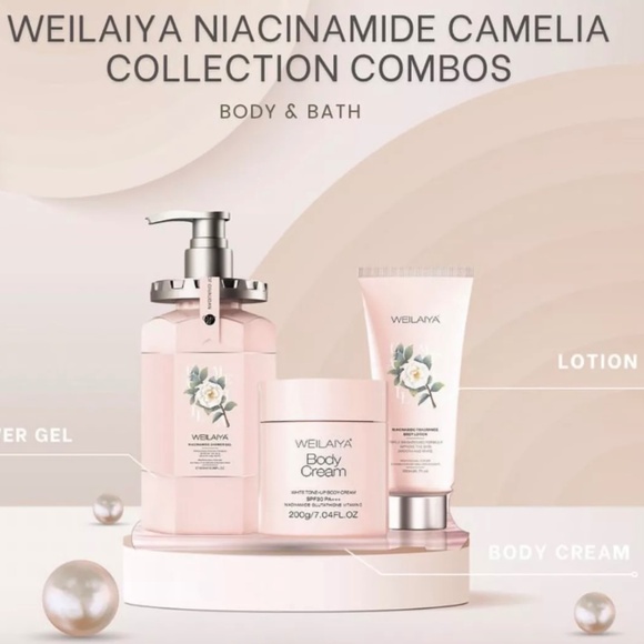 New WEILAIYA Camellia Collection Face & Body Day Cream+Shower Gel+Body Lotion - Picture 1 of 13